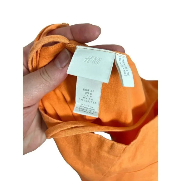 H&M Linen Blend Mini Dress Square Neck Strappy Orange Size Small Women’s - Picture 4 of 7